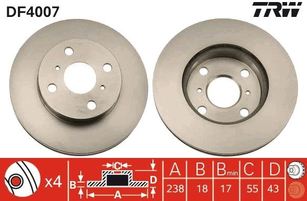 TRW Bremseskive DF4007 TRW DF4007 originale Toyota Starlet 4 Bremseskiver hvad koster
