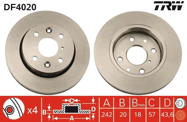 TRW Brake disc DF4020 TRW DF4020 Sephia / Mentor I Hatchback (FA) brake discs