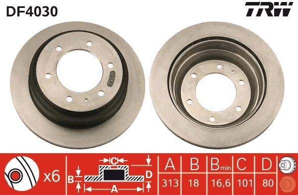 Disque de frein TRW DF4030 TRW DF4030 Disques de frein avant et arrière Opel FRONTERA 2004