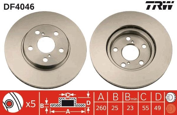 TRW Δισκόπλακα DF4046 Δισκόπλακα TRW Toyota DYNA DF4046