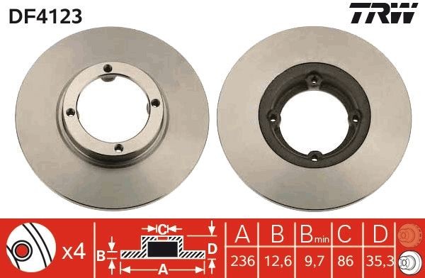 TRW Brake disc DF4123 TRW DF4123 Brake disc CHEVROLET Spark (M150) 1.0 64 hp 2003