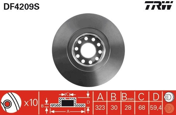 Brake disc TRW DF4209S TRW DF4209S Volkswagen PHAETON 2002 Brake rotors price