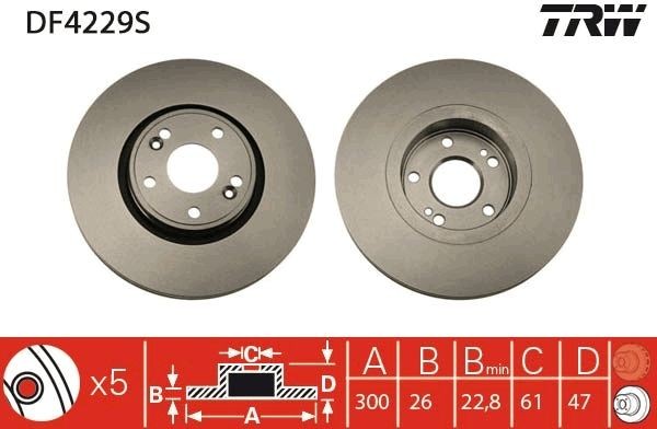 TRW Brake disc DF4229S DF4229S TRW brake discs RENAULT KADJAR