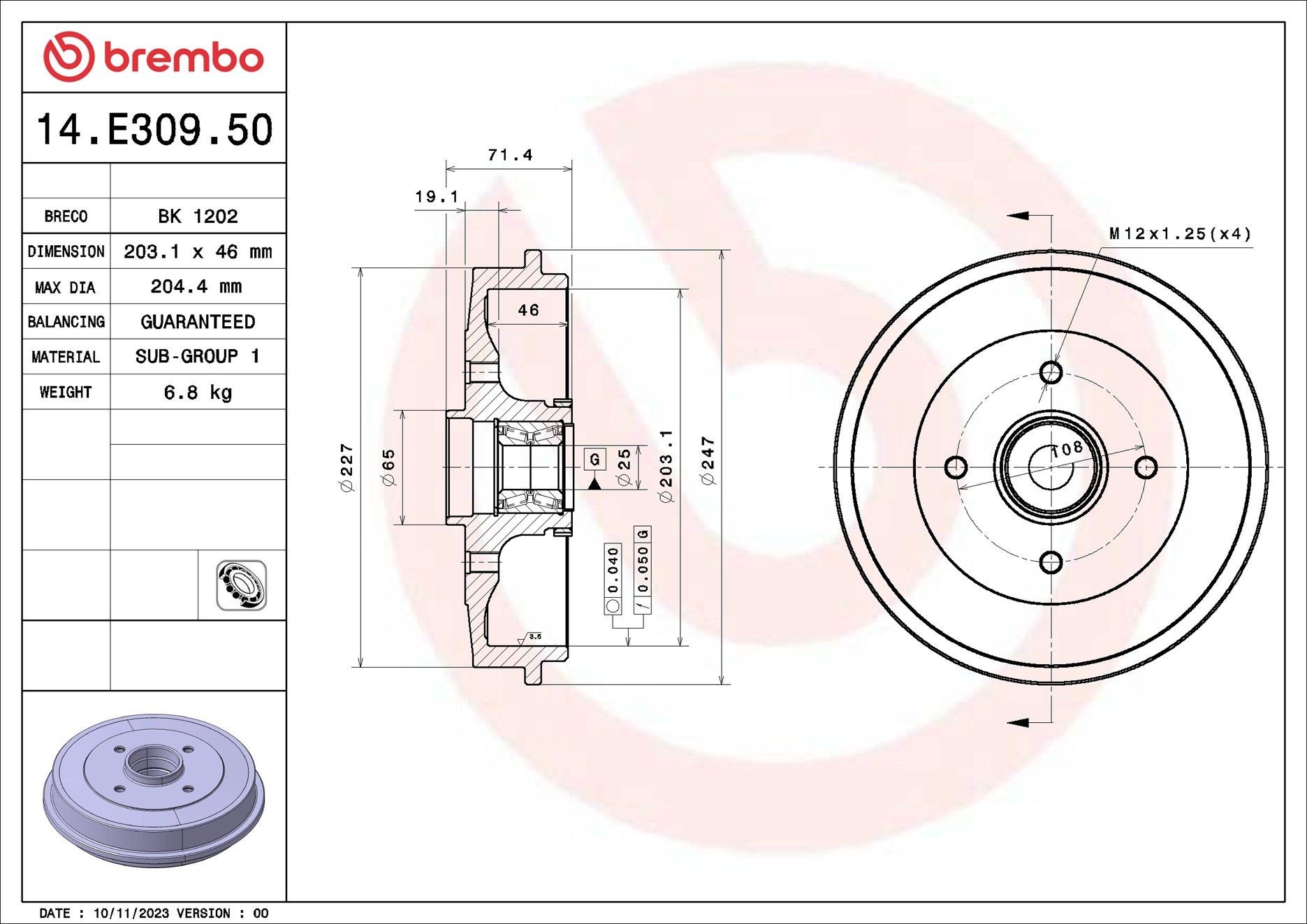 BREMBO Remtrommel 14.E309.50 Remtrommel BREMBO 505 14.E309.50 goedkoop