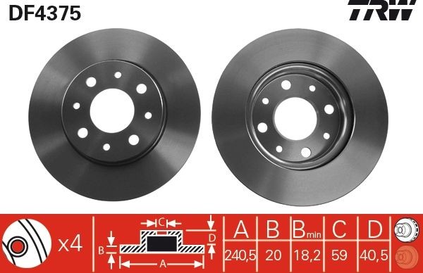 TRW Disco freno DF4375 DF4375 costo Dischi freno sportivi TRW FORD TRANSIT CONNECT