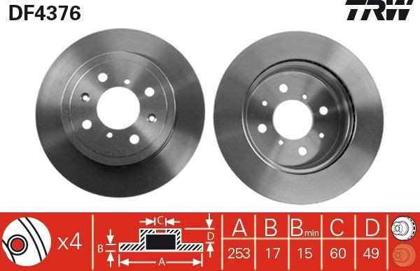 TRW Bremžu diski DF4376 DF4376 Bremžu disks SUZUKI SAMURAI TRW