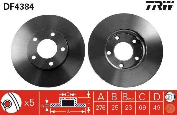 Brake disc TRW DF4384 TRW DF4384 2012 MAZDA 3 brake discs replacement