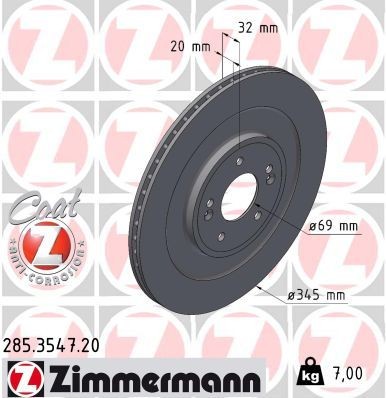 ZIMMERMANN Bremseskive 285.3547.20 Bremseskive ZIMMERMANN Hyundai VELOSTER 285.3547.20