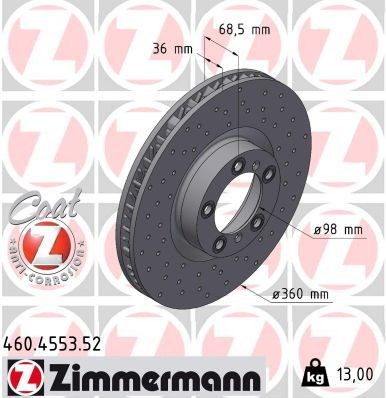 ZIMMERMANN Bromsskiva 460.4553.52 ZIMMERMANN 460.4553.52 Bromsskiva PORSCHE Taycan (Y1A) 4S (Y1ADJ1) 544 hk 2025