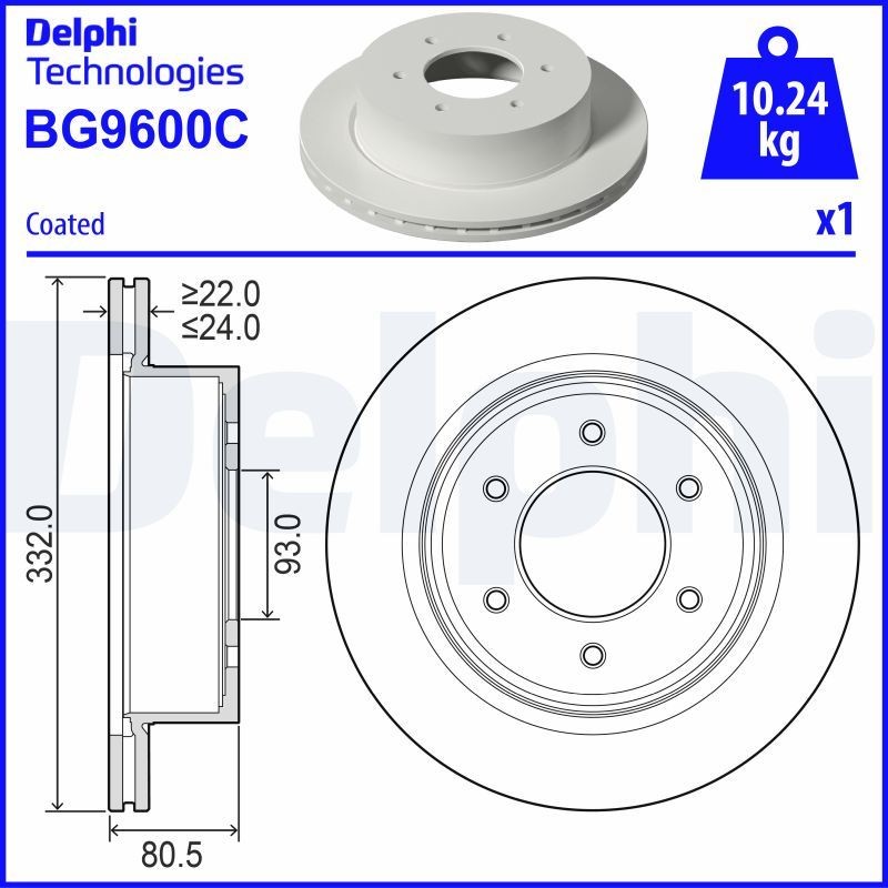 DELPHI Brake disc BG9600C DELPHI BG9600C FORD USA F-150 Mk11 Crew Cab Pickup brake discs price