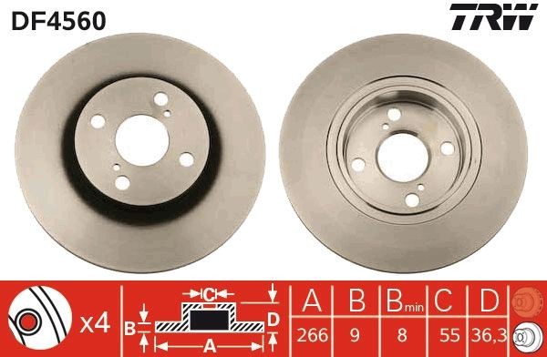 Disque de frein TRW DF4560 TRW DF4560: Disques de frein Toyota COROLLA 2000