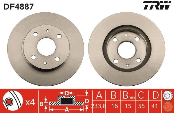 Disque de frein TRW DF4887 TRW DF4887: Disques de frein Daihatsu YRV 2020