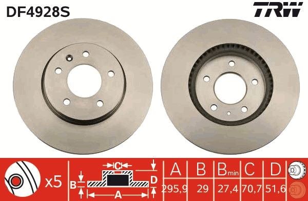 Brake disc TRW DF4928S TRW DF4928S VAUXHALL ANTARA 2012 brake discs price