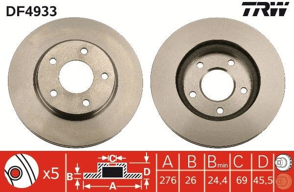 Brake disc TRW DF4933 TRW DF4933 DODGE CALIBER 2009 brake discs price