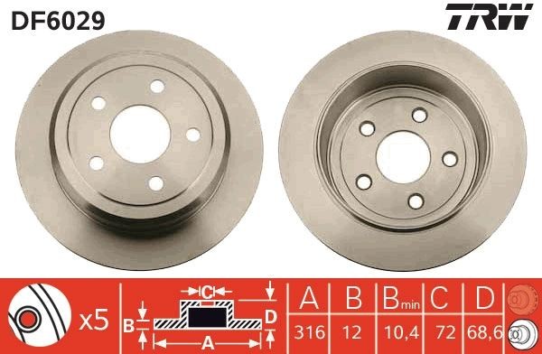 TRW Bremseskive DF6029 TRW DF6029 Bremseskive JEEP Wrangler IV (JL) 3.6 VVT (JL74) 290 hk 2020