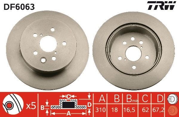 TRW Bremžu diski DF6063 Bremžu disks TRW Lexus CT DF6063