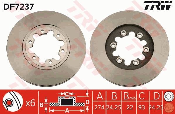 TRW Bremseskive DF7237 TRW DF7237 Bremseskive FORD Ranger Mk2 (ER, EQ) 4.0 162 HK 2001