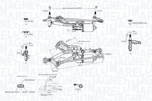 MAGNETI MARELLI Stiklu tīrīšanas sistēma 064351734010 MAGNETI MARELLI 064351734010 Stiklu tīrītāja sviru un stiepņu sistēma orģinālās Abarth lēti