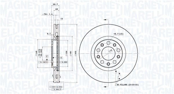 MAGNETI MARELLI Bromsskiva 360406180501 360406180501 MAGNETI MARELLI bromsskivor sport FIAT GRANDE PUNTO