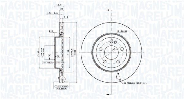 MAGNETI MARELLI Δισκόπλακα 360406181504 360406181504 Δισκόπλακες MAGNETI MARELLI MERCEDES-BENZ 123 Series