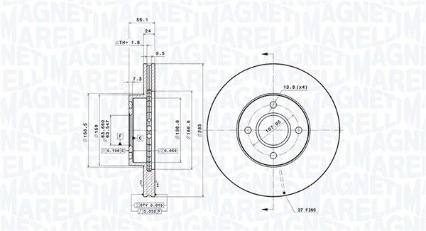 MAGNETI MARELLI Brzdový kotouč 360406187400 Brzdový kotúč MAGNETI MARELLI Ford MONDEO 360406187400