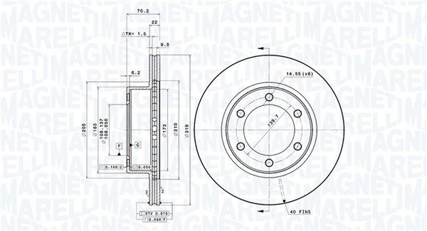 MAGNETI MARELLI Δισκόπλακα 360406188201 Αγωνιστικές δισκόπλακες MAGNETI MARELLI Toyota AURIS 360406188201