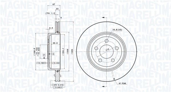 MAGNETI MARELLI Bremseskive 360406189801 360406189801 Bremseskiver CHRYSLER VOYAGER MAGNETI MARELLI