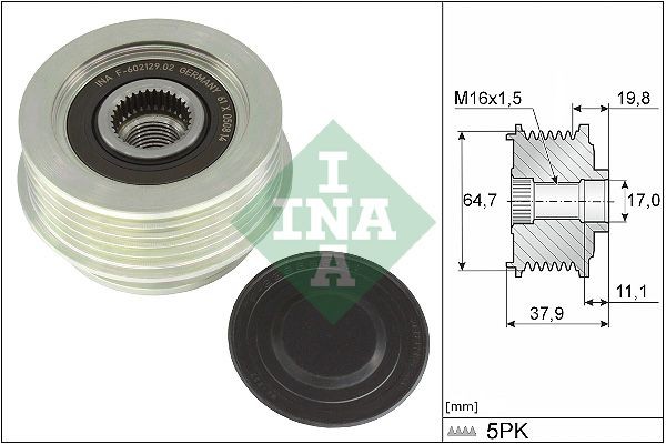 INA Roda livre do alternador 535 0370 10 Kits de reparação Audi Q3 F3B: Roda livre do alternador INA 535 0370 10