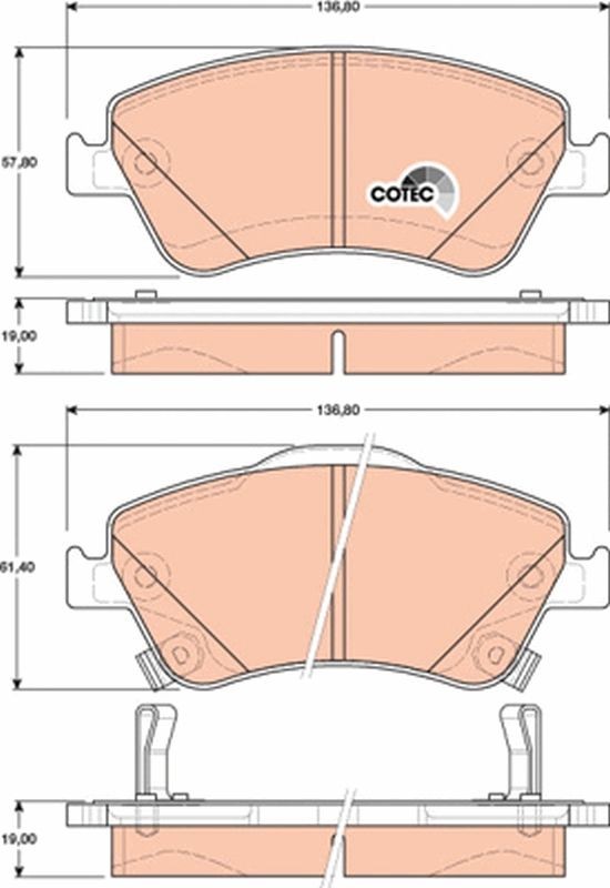 Brzdové doštičky/platničky TRW GDB3481 TRW COTEC GDB3481: Brzdové doštičky / platničky Toyota COROLLA 2011
