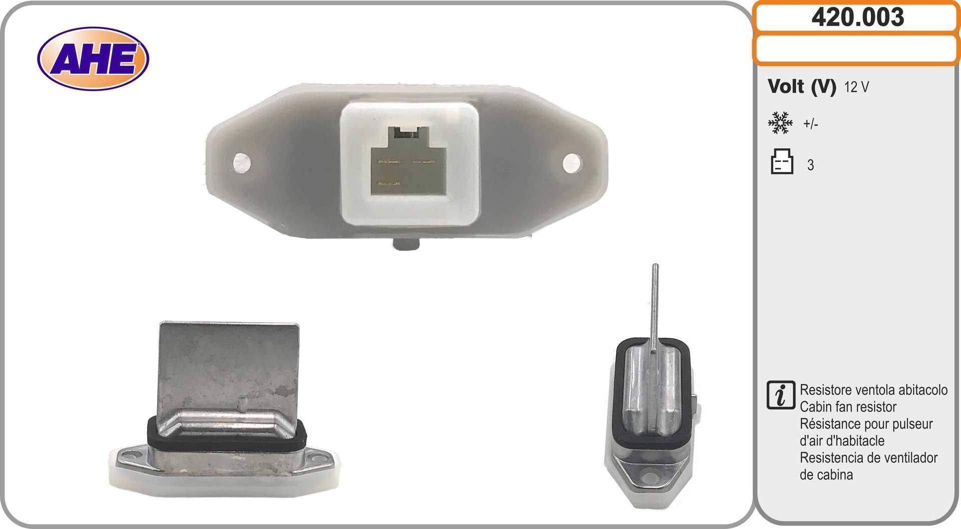 AHE Formotstand, kjølevifte for el-motor 420.003 420.003 Motstand kupevifte AHE VW CRAFTER