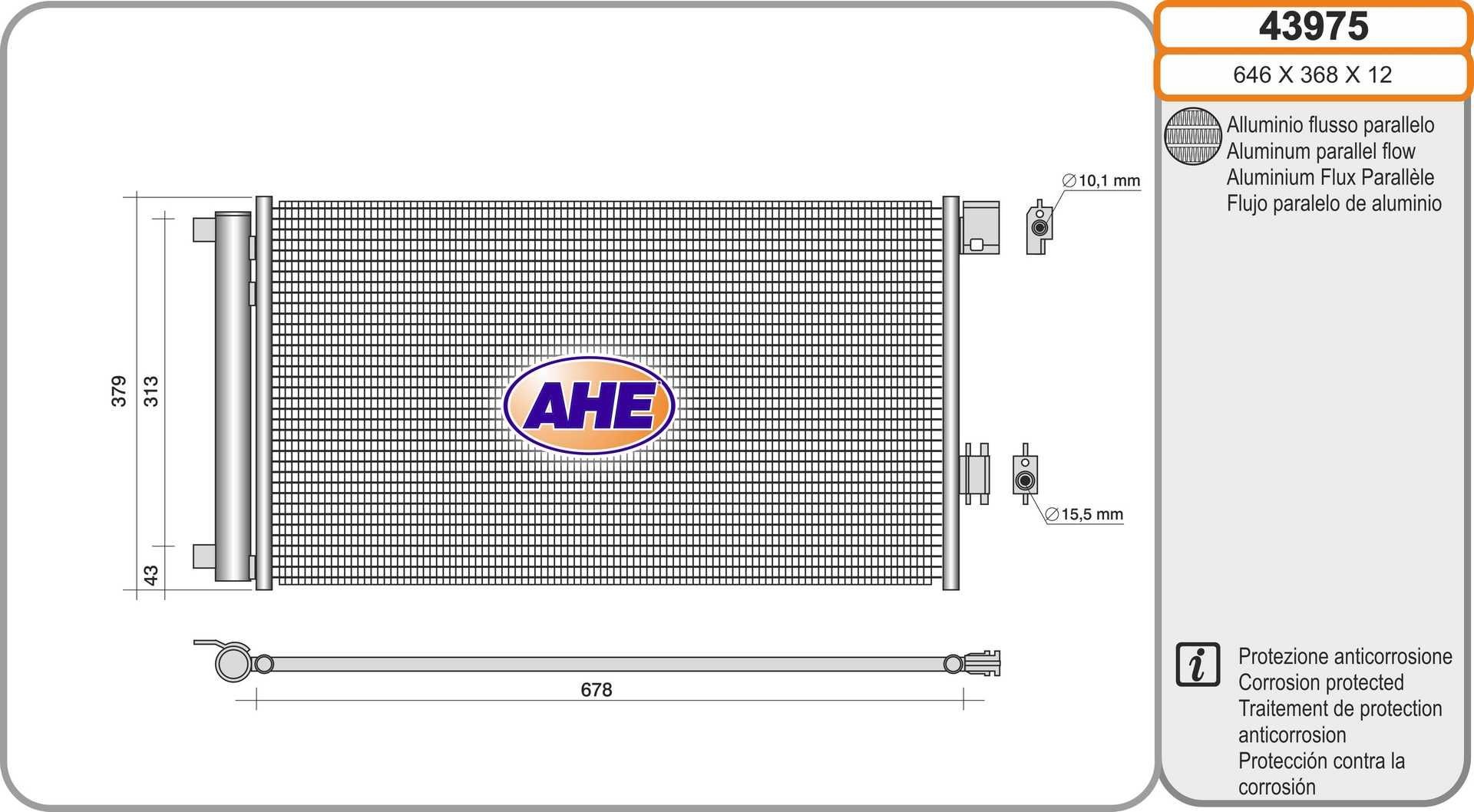 AHE Condensador, ar condicionado 43975 43975 Condensador de ar condicionado AHE DAIHATSU TERIOS