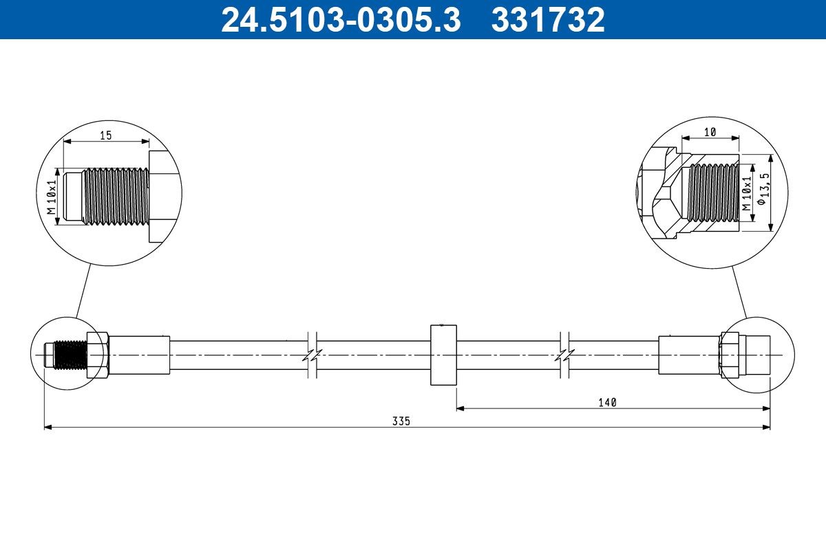 ATE Bremseslange 24.5103-0305.3 24.5103-0305.3 Bremseslange VOLVO XC60 ATE