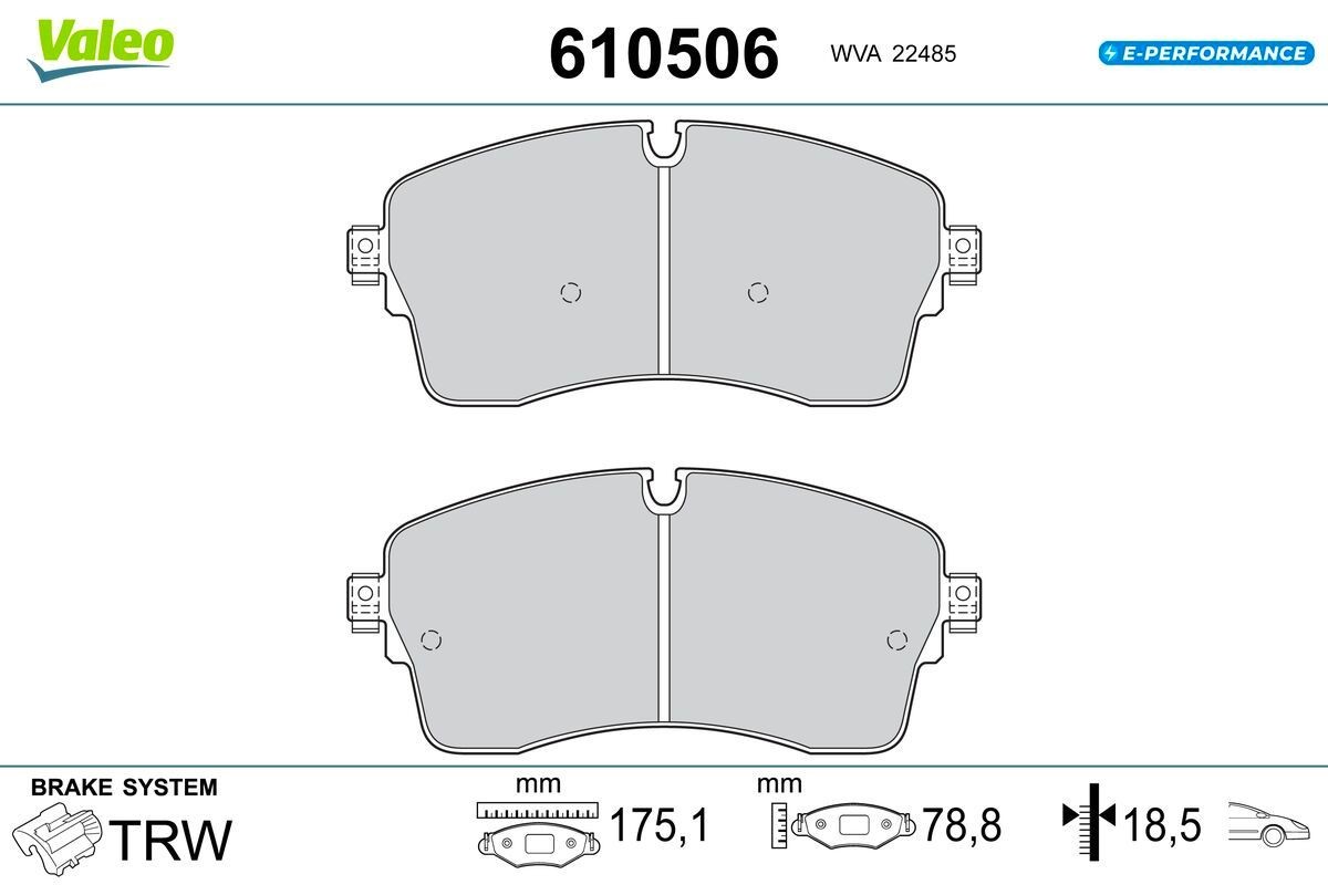 VALEO Piduriklotsid 610506 Piduriklotsid VALEO Jaguar XE 610506