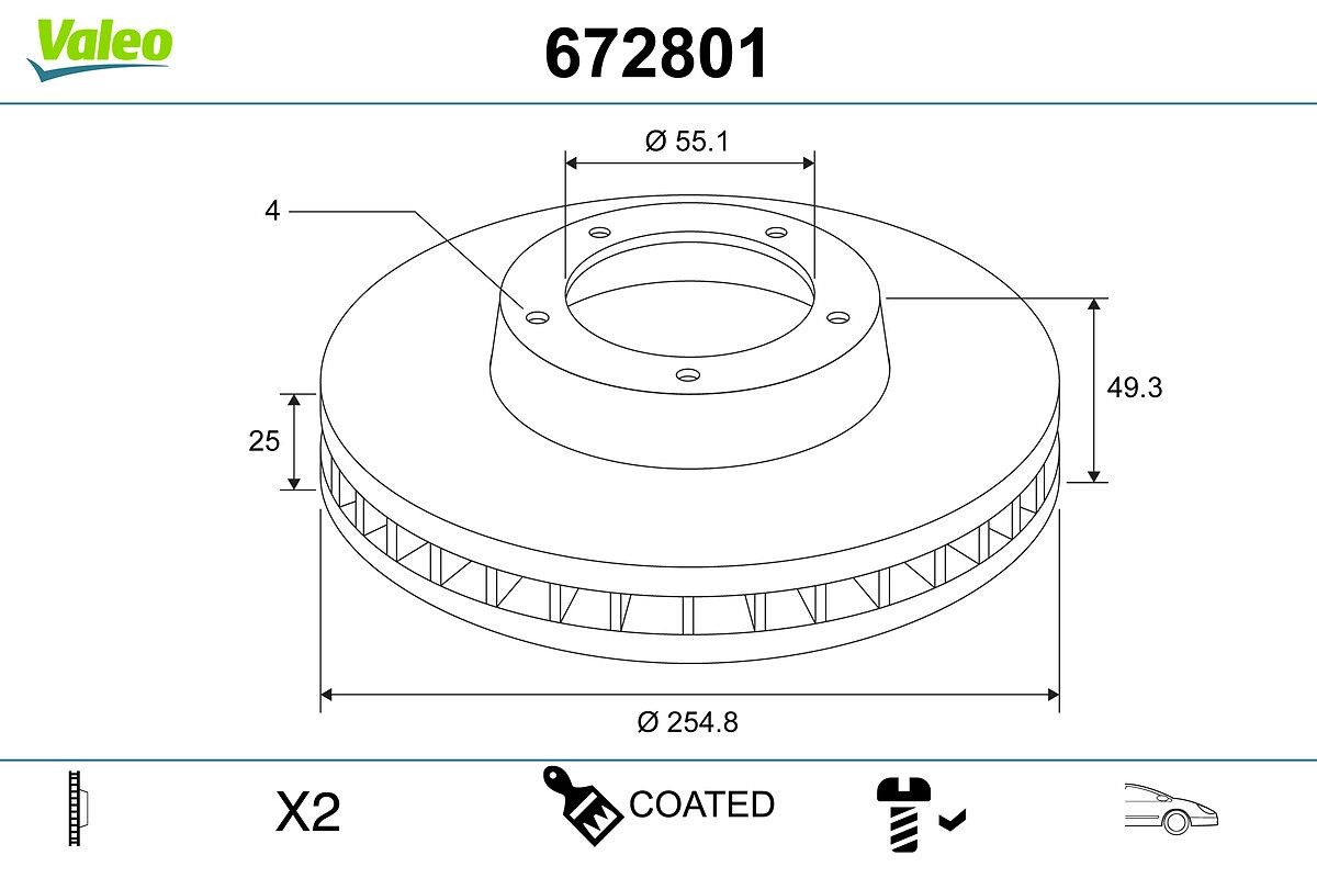VALEO Δισκόπλακα 672801 672801 Αγωνιστικές δισκόπλακες VALEO TOYOTA YARIS