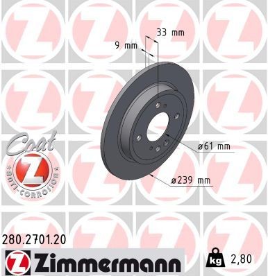 ZIMMERMANN Bremseskive 280.2701.20 ZIMMERMANN 280.2701.20 Bremseskive HONDA City VII Sedan (GN) 1.5 Hybrid (GN3) 126 HK 2022