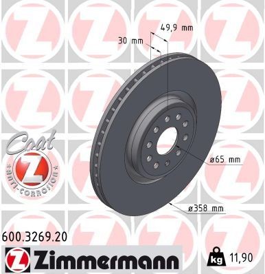 ZIMMERMANN Δισκόπλακα 600.3269.20 ZIMMERMANN 600.3269.20 Δισκόπλακα AUDI Q4 Sportback (F4N) 50 e-tron quattro 299 PS 2021