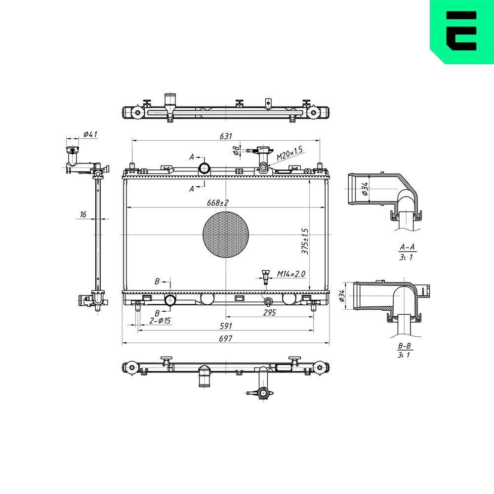 ERA Radiaator, mootorijahutus 673602 Jahutusradiaator ERA Chrysler VOYAGER 673602