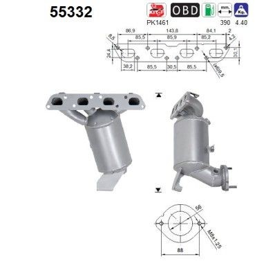 Catalisador AS 55332 AS 55332 Conversor catalítico JEEP GRAND CHEROKEE 2012