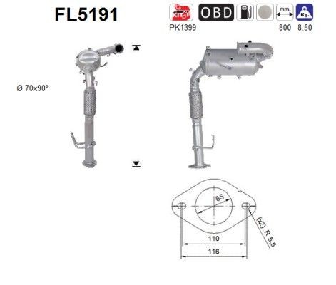 Filtro antiparticolato (FAP) AS FL5191 AS FL5191 costo Filtro antiparticolato (FAP) Ford GALAXY 2018