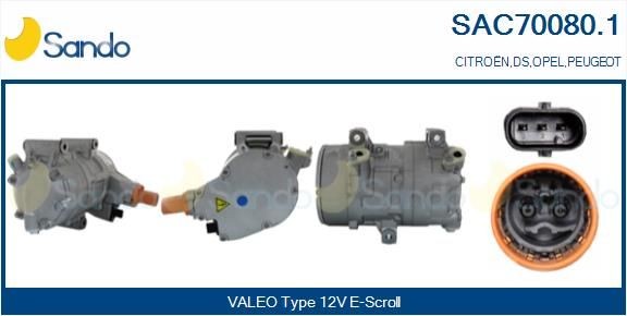 SANDO Kondicioniera kompresors SAC70080.1 Kondicioniera kompresors PEUGEOT SANDO SAC70080.1