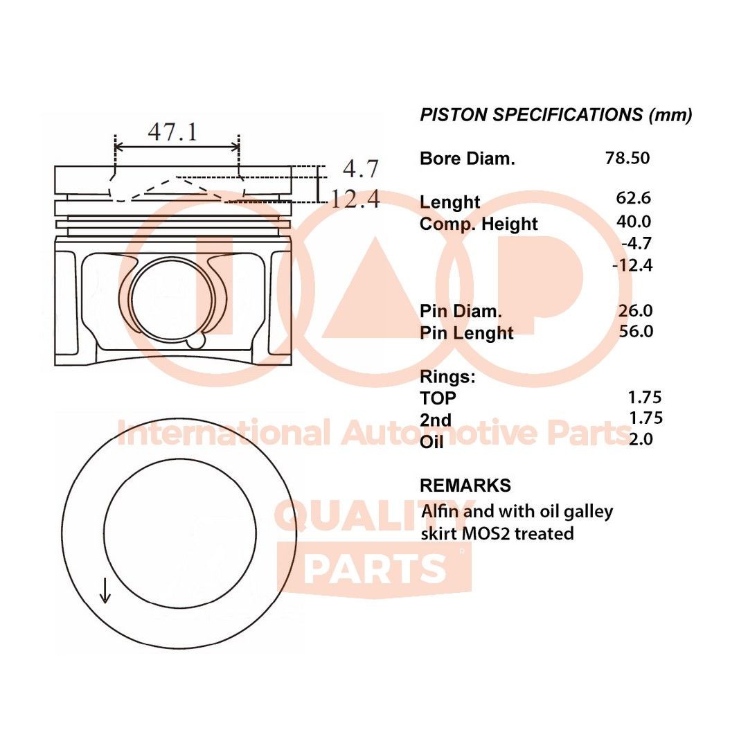 IAP QUALITY PARTS Piston 100-17291 100-17291 IAP QUALITY PARTS piston for TOYOTA AYGO