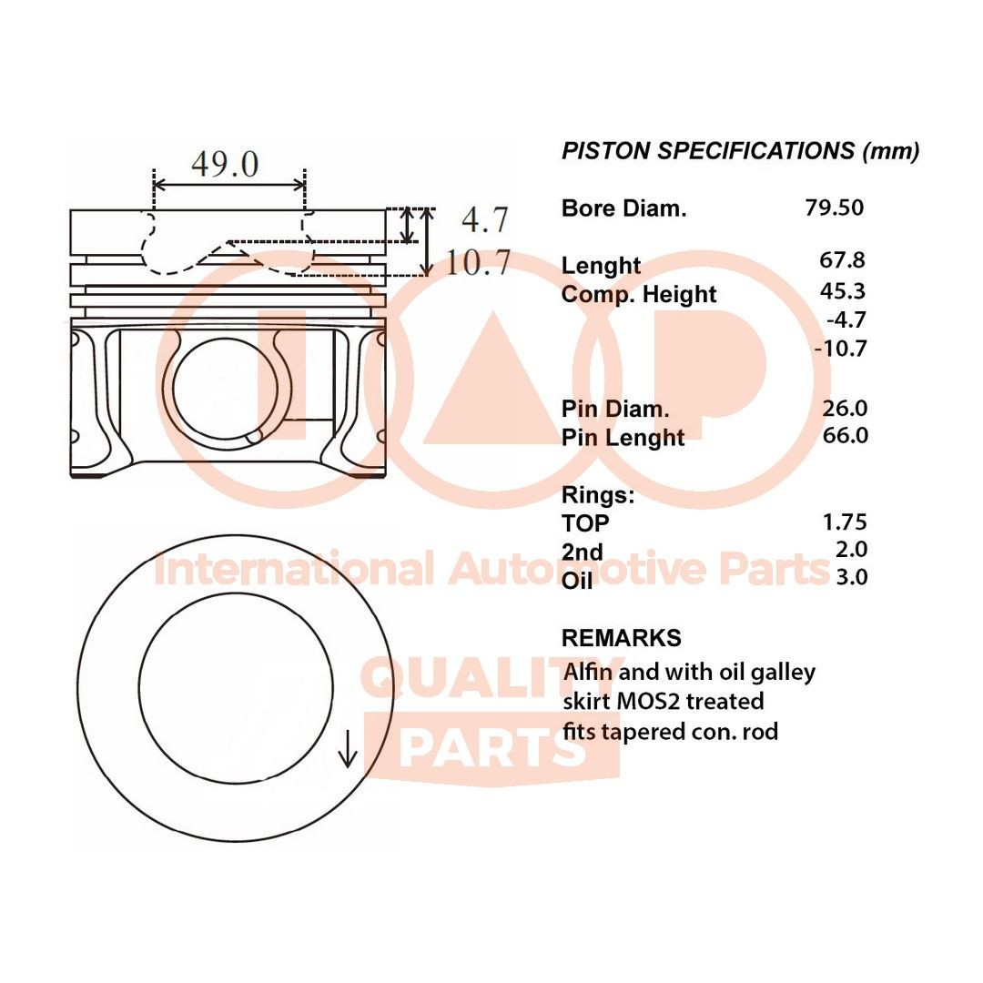 IAP QUALITY PARTS Kolv 100-50040 100-50040 IAP QUALITY PARTS motor kolv Volkswagen PASSAT