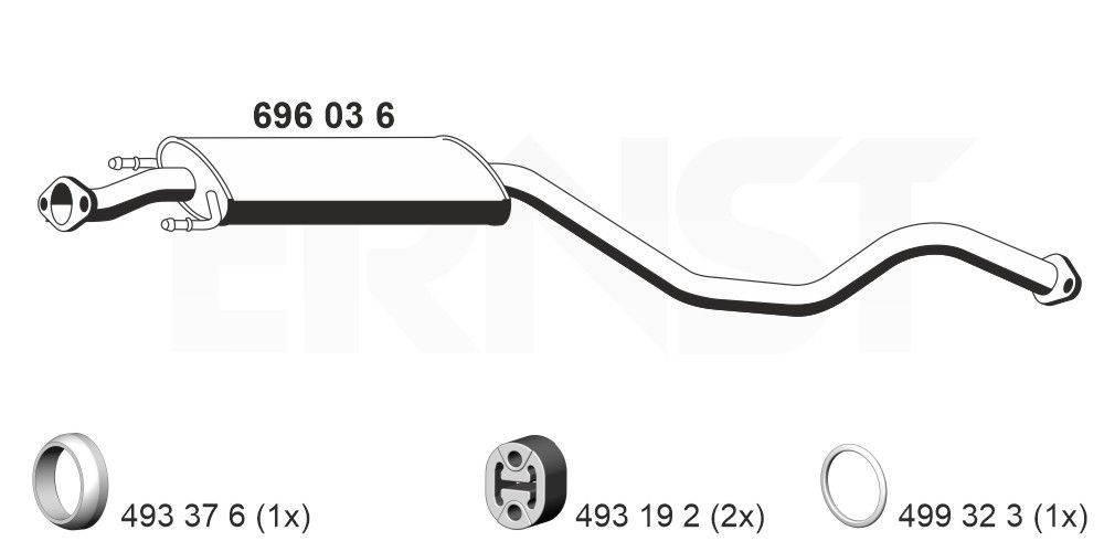 ERNST Stredný tlmič výfuku 696036 Stredný tlmič ERNST TIIDA 696036 lacné