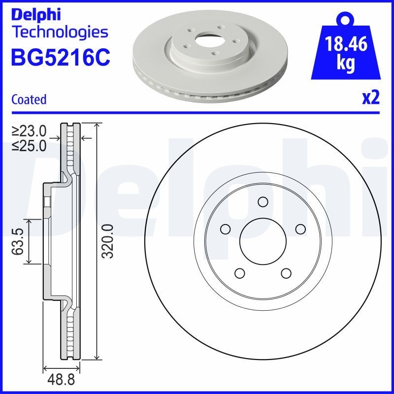 DELPHI Bromsskiva BG5216C DELPHI BG5216C Bromsskivor FORD TOURNEO CONNECT original