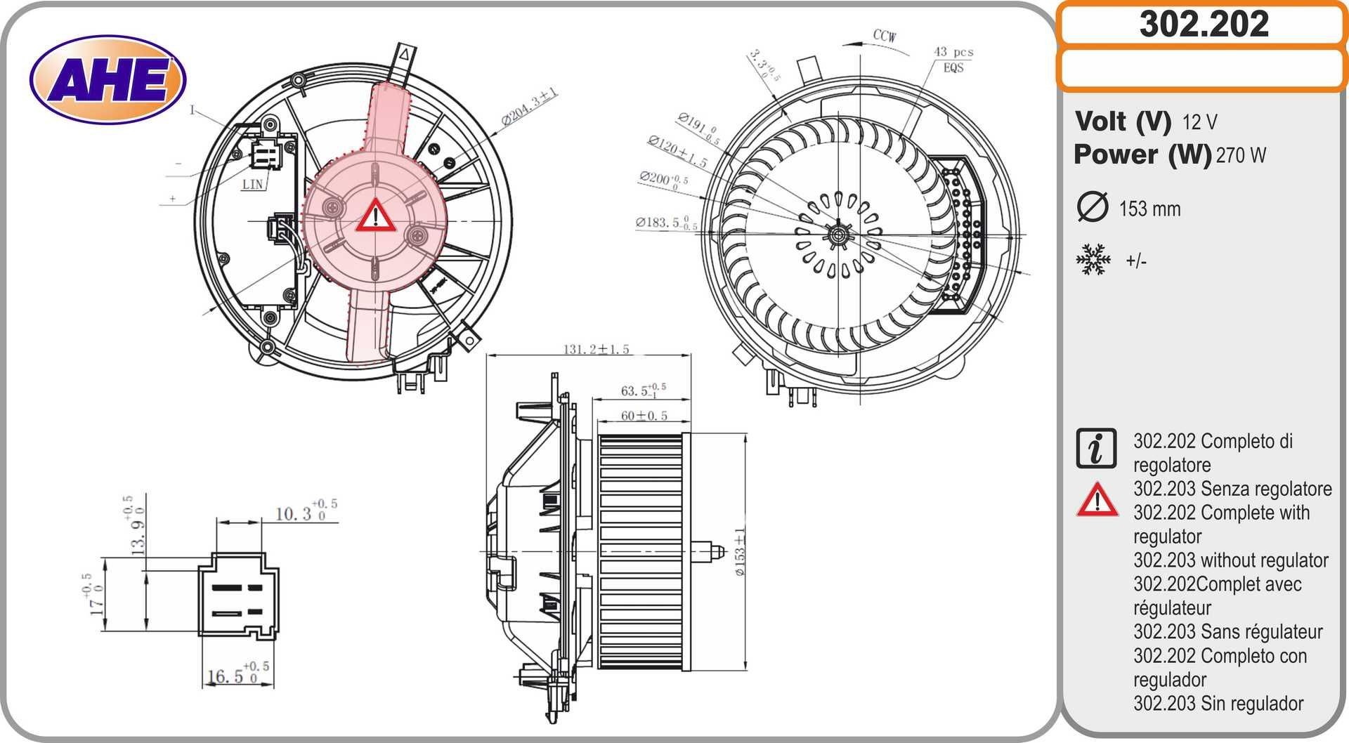 AHE Pulseur d'air habitacle 302.202 302.202 Ventilateur clim Volkswagen PASSAT AHE