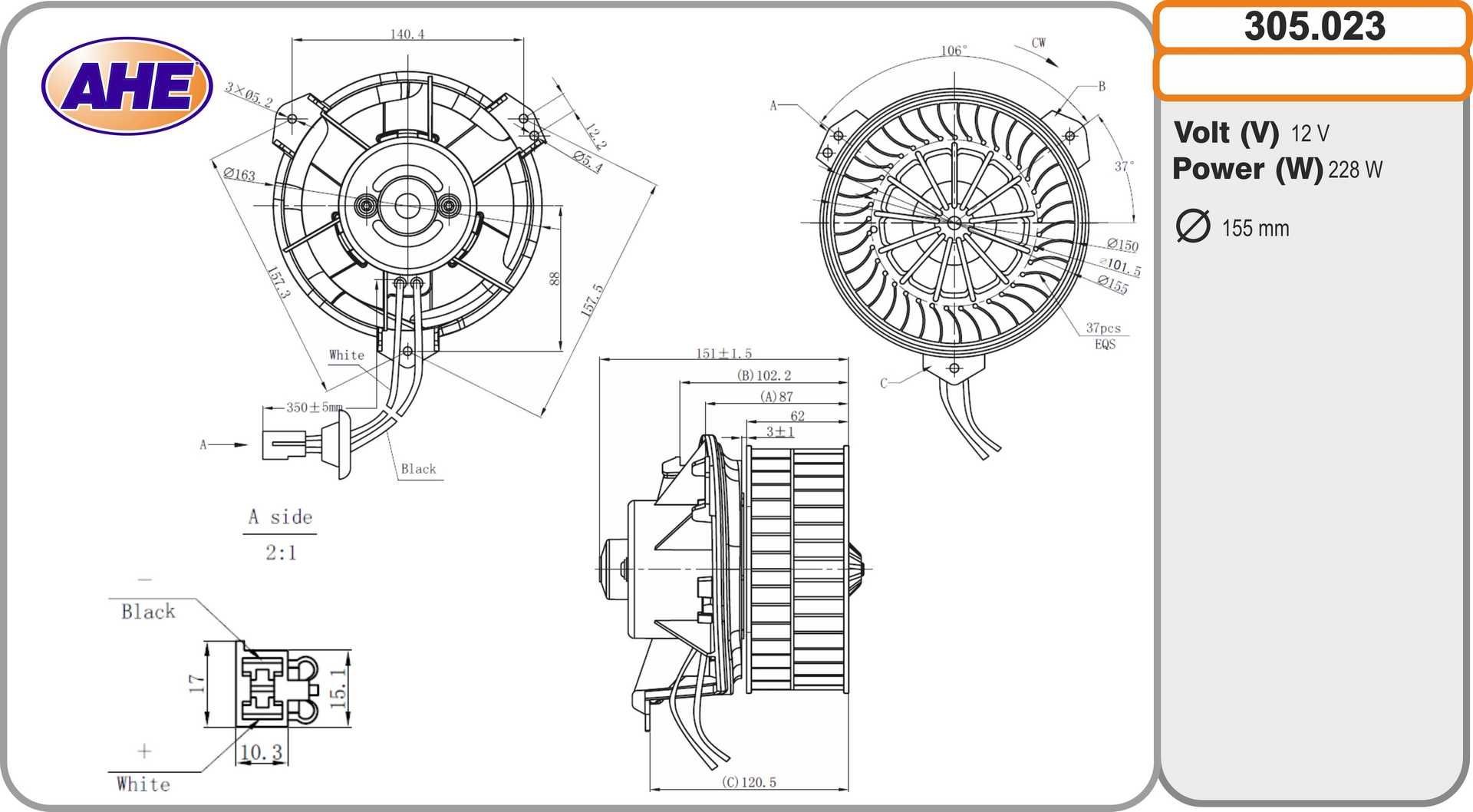 AHE Interior Blower 305.023 305.023 AHE heater blower motor TOYOTA YARIS