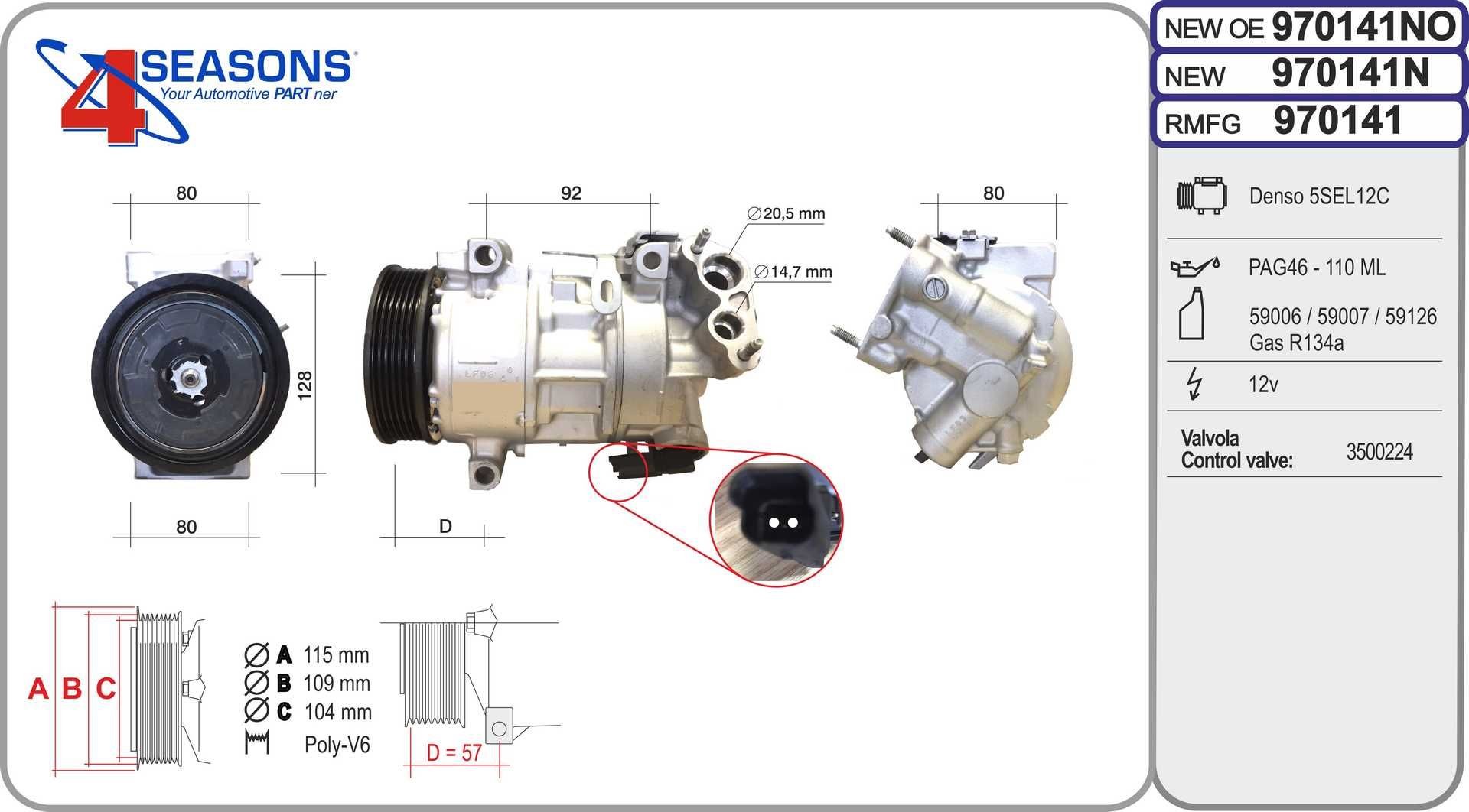 AHE Compressor, ar condicionado 970141N 970141N Compressor de climatização CITROËN XANTIA AHE