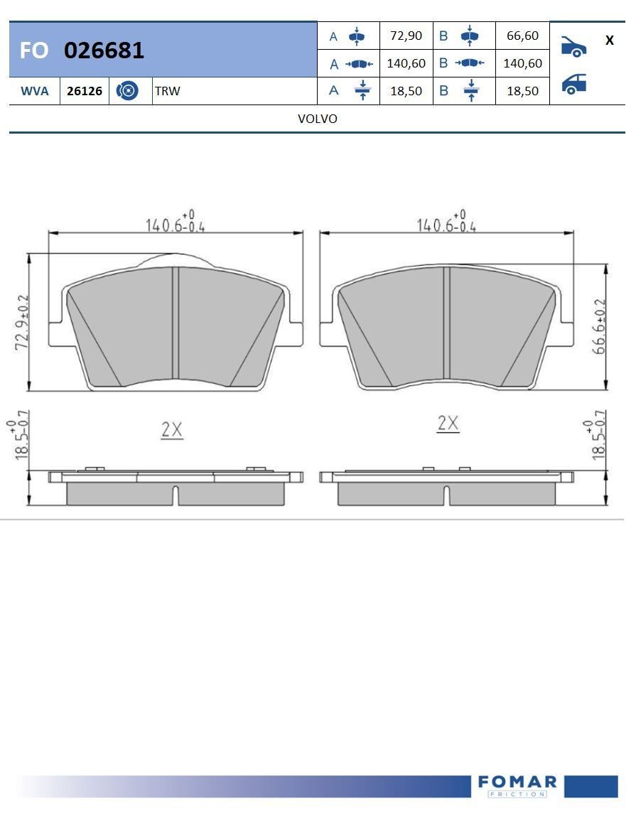 FOMAR Friction Bremžu kluči FO 026681 Bremžu kluči FOMAR Friction Volvo S80 FO 026681