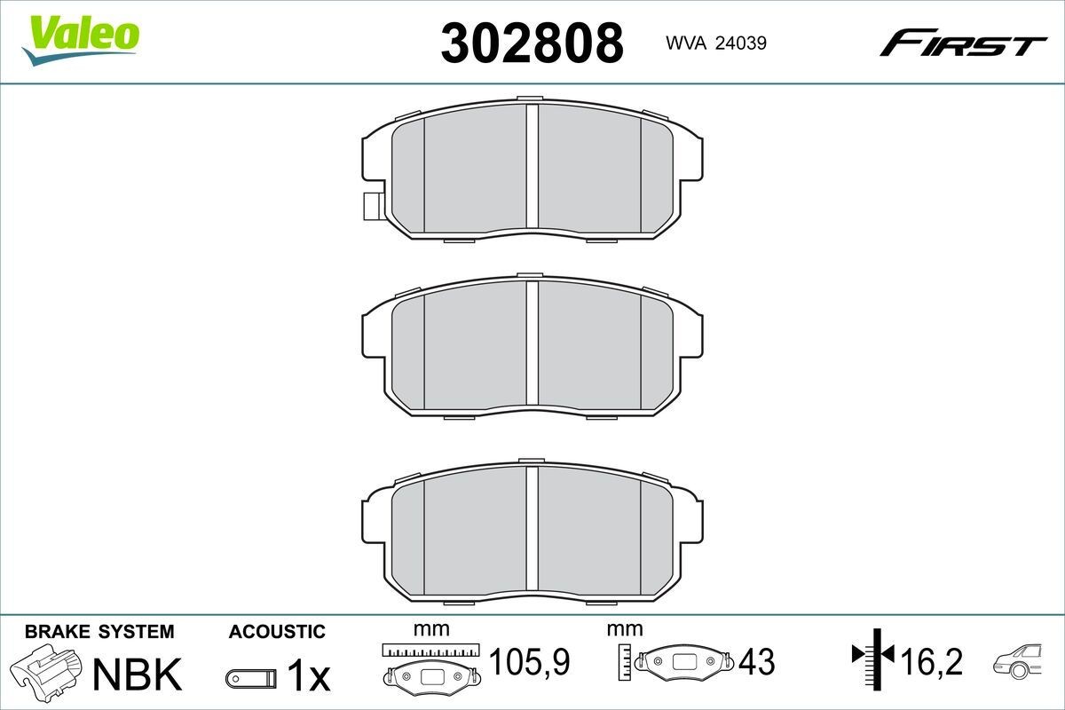 VALEO Bremseklosser 302808 VALEO 302808 Bremsebelegg Mazda RX-8 billige