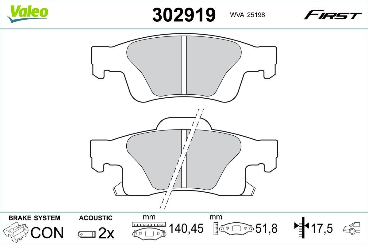 Bromsbelägg VALEO 302919 VALEO 302919 Bromsklossar keramiska Dodge DURANGO 1999